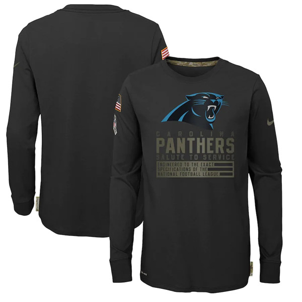 Youth Carolina Panthers 2020 Black Salute To Service Sideline Performance Long Sleeve T-Shirt